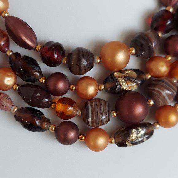 Vintage Japan Multi Strand Mix Bead Collar Necklace 15" Glass Brown Gold Estate - Picture 6 of 12